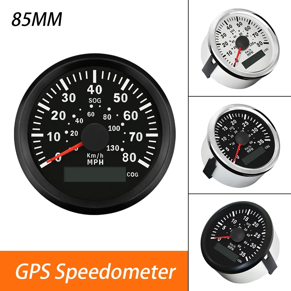 Waterproof Car 85mm GPS Speedometer 0-35MPH 0-80MPH 0-60kmh 0-120KM/H with Red Backlight and GPS Antenna for RV Boat SUV 12V 24V