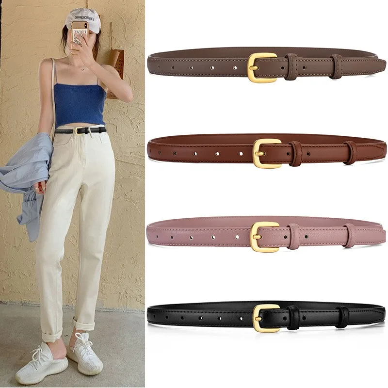 ZLY 2024 New Fashion Belt Women 105CM Simple Style PU Leather Hand Sewn Thread Alloy Metal Square Pin Buckle Dress Jeans Belt