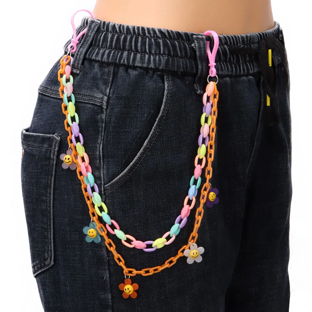 New Rainbow Resin Chain Keychain Women Girls Cut Multicolor Lollipop Waist Chain Acrylic Trousers Chains New Y2K Jewelry Gifts