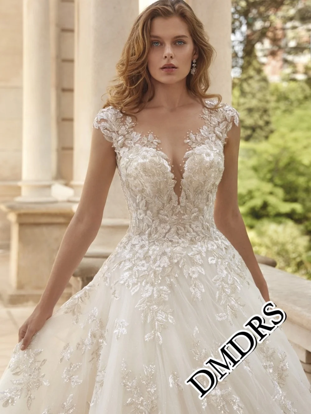 

DMDRS Romantic V-Neck Wedding Dress Charming Appliquéd Bridal Gowns Sexy A-Line Floor-Length Wedding Gowns Vestidos De Novia