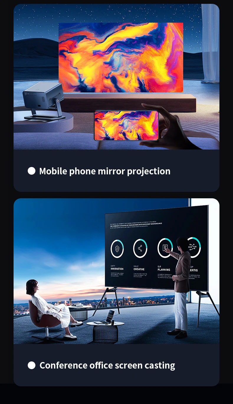 C8pro Smart Android 9 LED Projector Black Auto-Focus 360 Degree 4K & 1080P Portable For Home Education & Business
