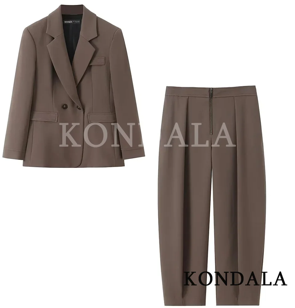

KOMDALA женский коричневый офисный женский модный блейзер, подплечники, блейзер, длинные брюки, модный 2026, весенне-осенний комплект для ужина
