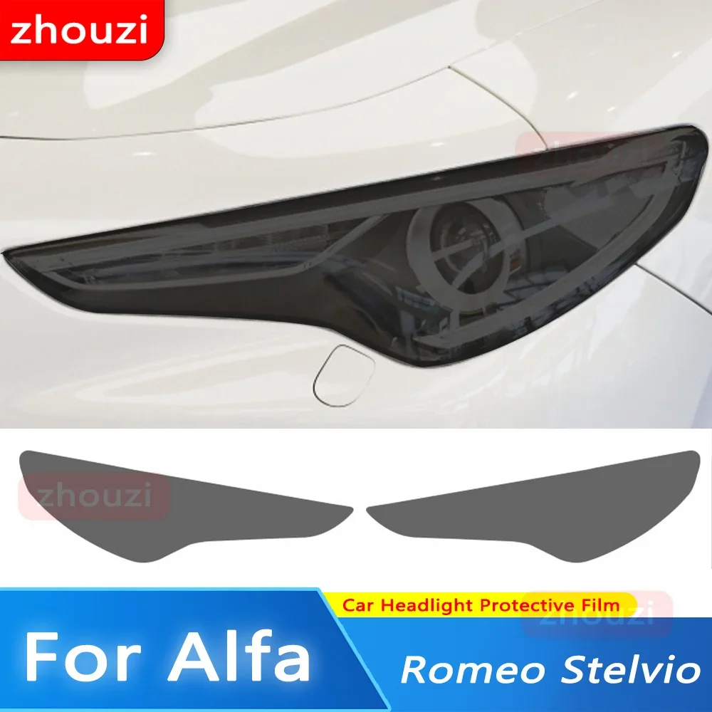 

For Alfa Romeo Stelvio 949 2017-On 2021 22 Car Headlight Protective Film Front Light Transparent Smoked Black Lamp TPU Sticker