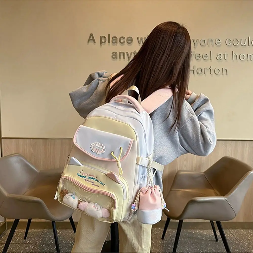 

Japanese Style Students School Bags Waterproof Cute Transparent Pocket Backpack Zipper Closure Multi Pocket