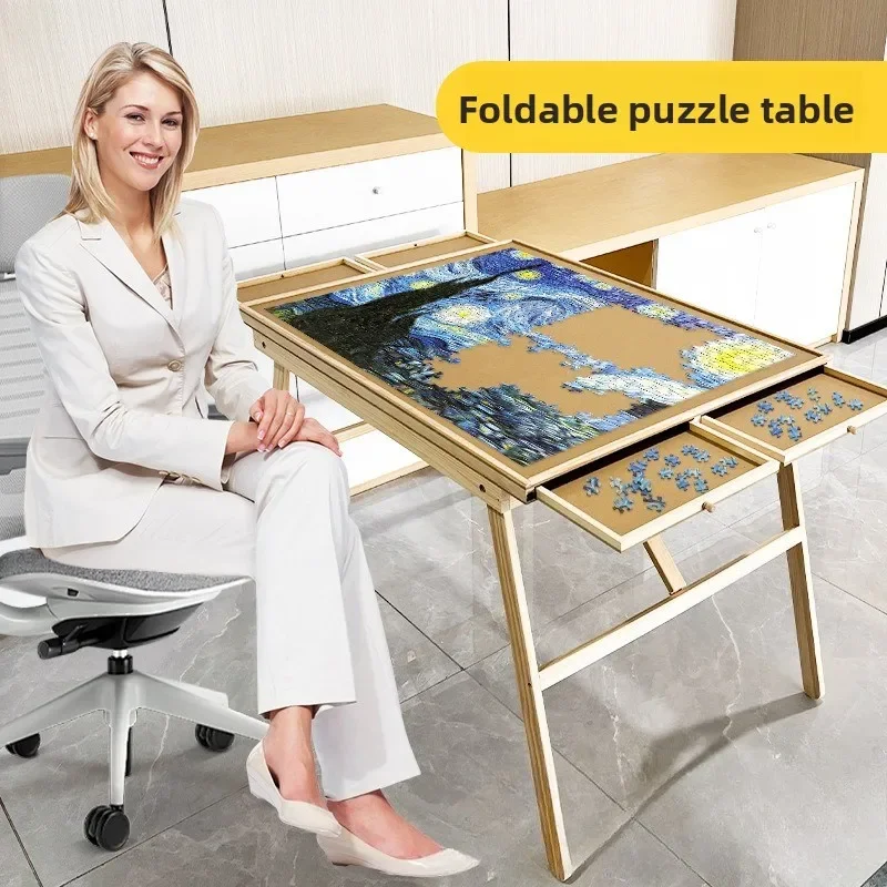 Solid Wood Puzzle Board 1500 Pieces 4 Long Table Leg Strap PP Board Foldable Easy Storage Puzzle Table