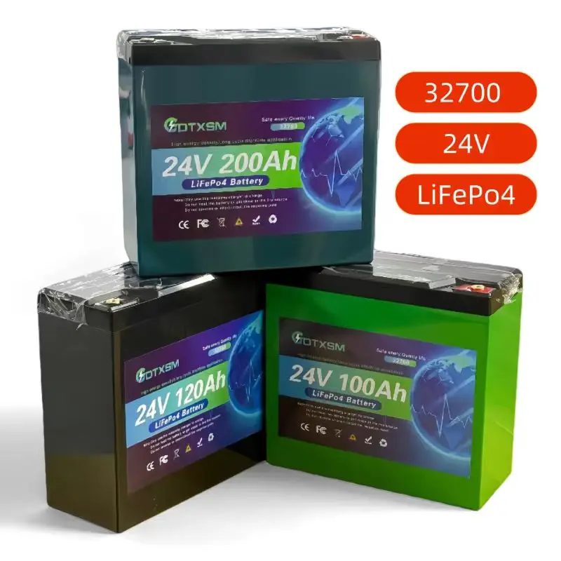 

New 32700 LiFePo4 24V 100Ah-200Ah lithium iron phosphate battery Built-in 100A BMS,for Solar Marine Overland Off-Grid Battery.