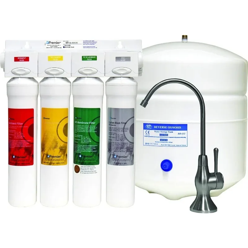 Pure Plus VOC 4 Stage Reverse Osmosis System Module with Built-In Check Valve Shutoff, Four Easy Push Button Filters