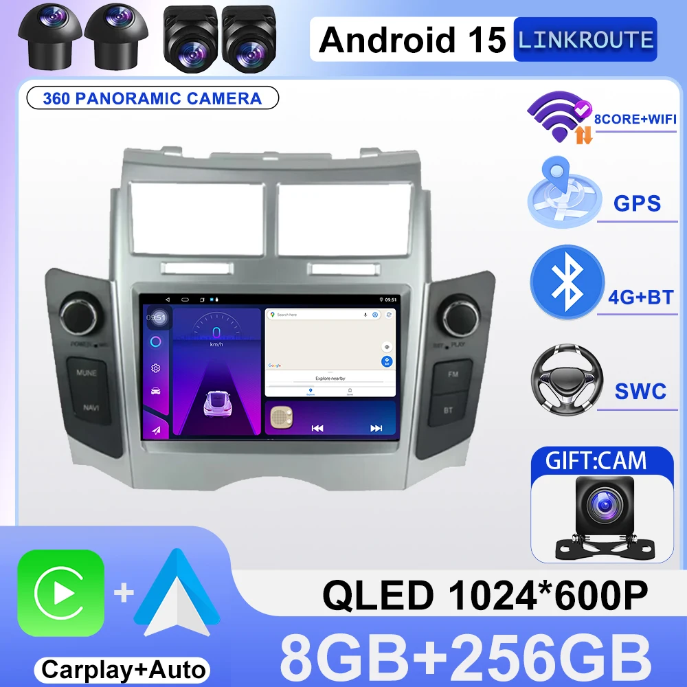 For Toyota Yaris XP90 Vitz Platz 2005 - 2012 GPS Navigation Stereo CarPlay Auto Multimedia Video Player，7'' Android 15 Car Radio