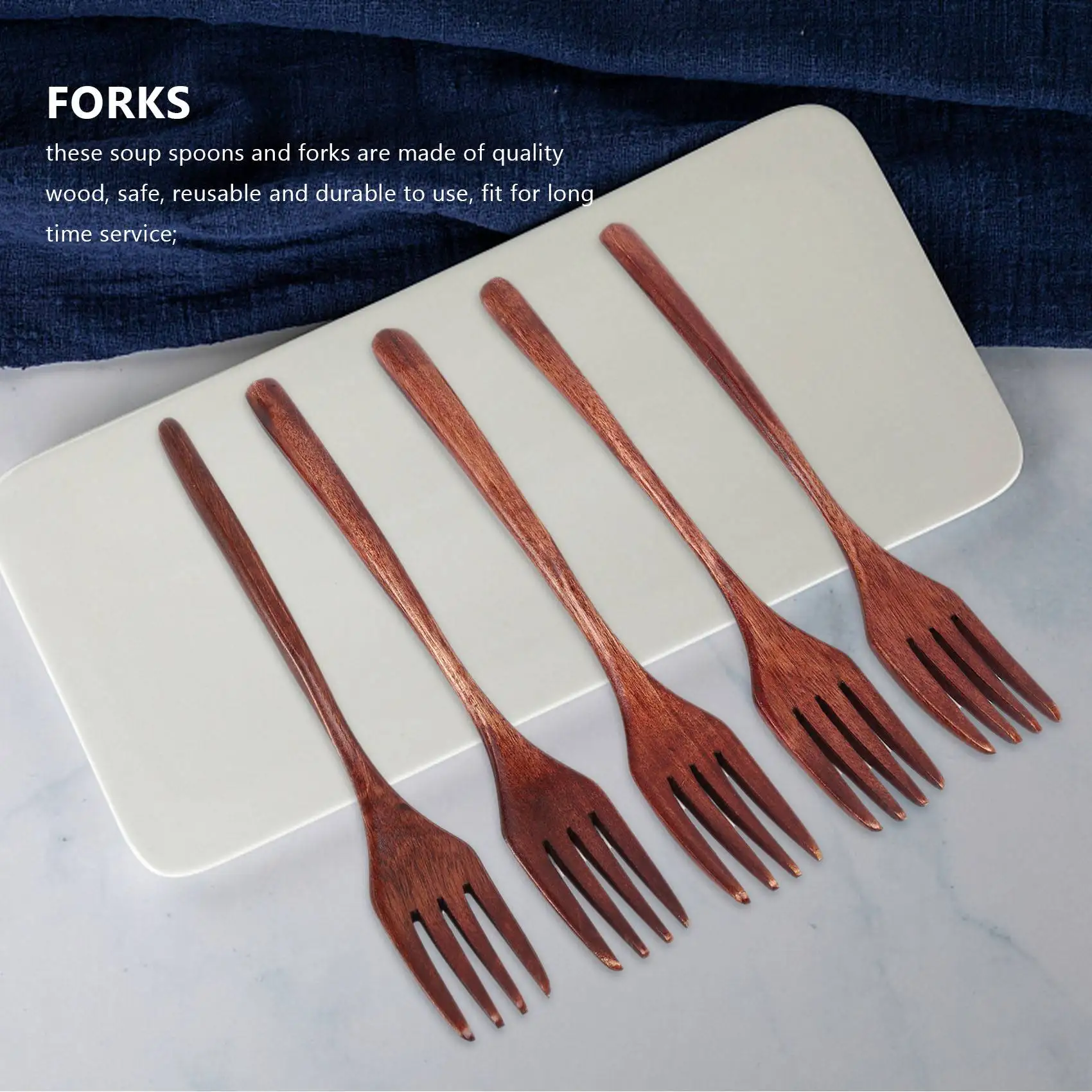 

10 Pcs Wooden Spoons Forks Set Wooden Utensil Set Reusable Natural Wood Flatware Set for Cooking Stirring EatingJAS
