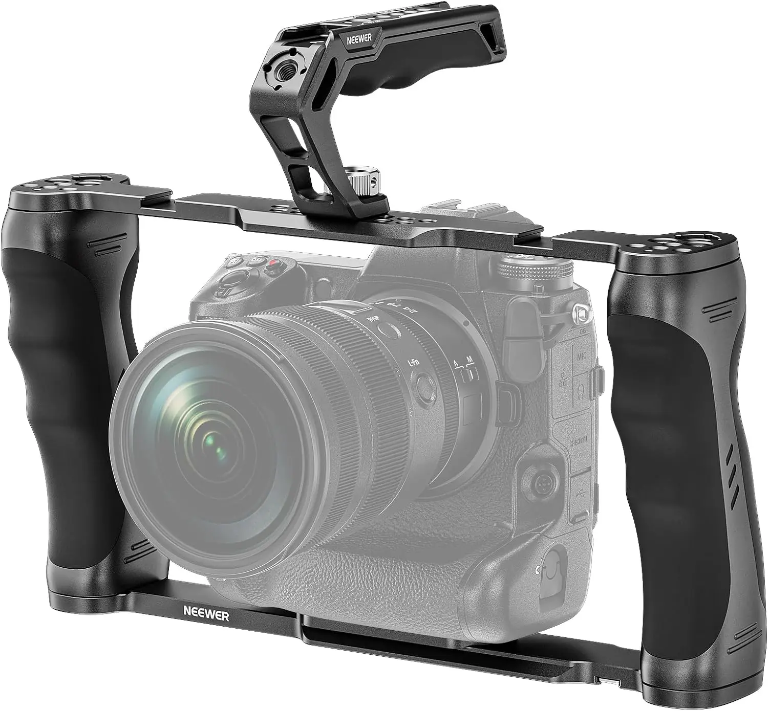 

NEEWER Universal Camera Cage & Top Handle with 3/8" ARRI Locating Pins Kit Video Rig Camera Stabilizer with Dual Handgrips