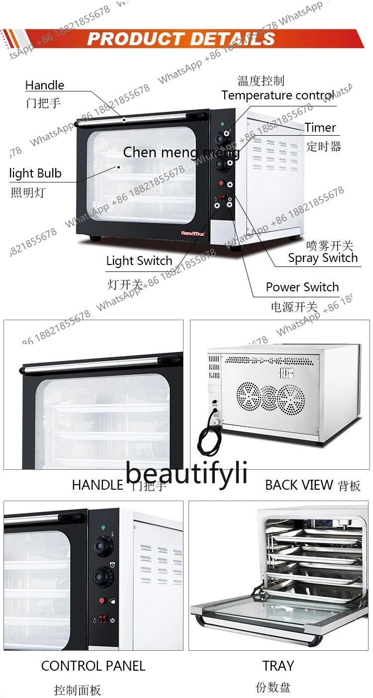 Horno comercial de circulación de aire caliente Z189 para pan y tartas de huevos, horno para hornear de tres capas con control de temperatura y temporizador