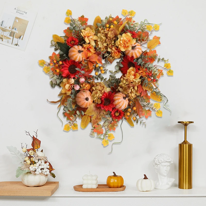 

Simulation Door Hanging Decoration Flowers Pumpkin Wreath Shopping Mall Cafe Layout Scene Halloween Party Simulation Wreath