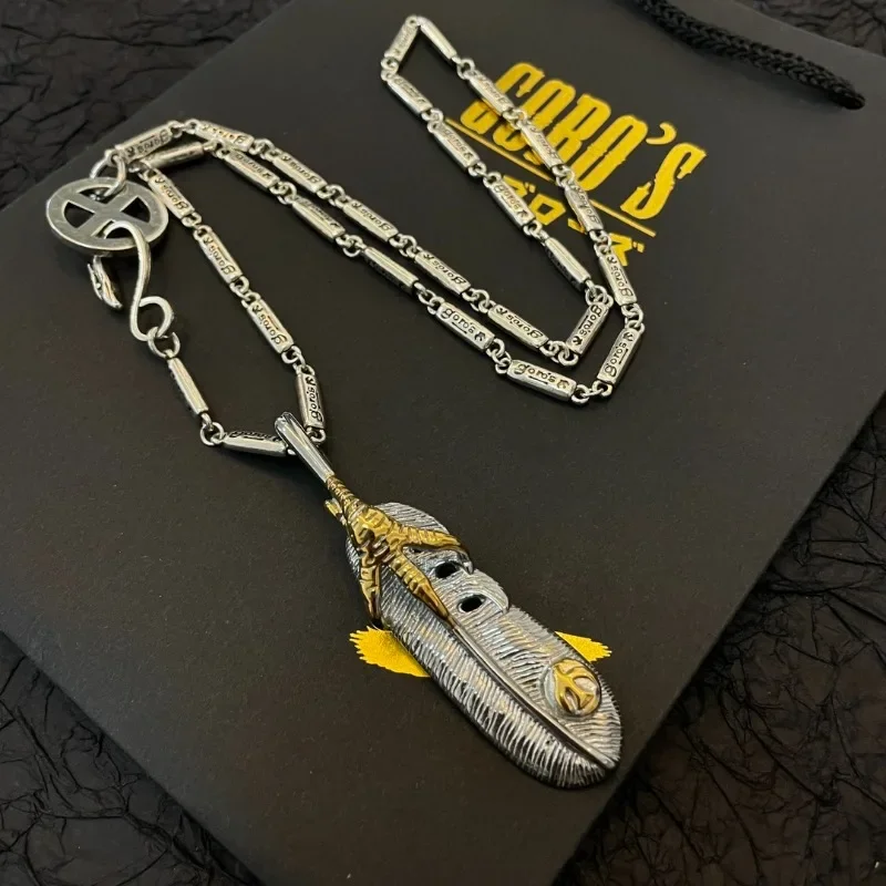 

Япония Tide Takahashi Goros Винтаж Золотой Орел Коготь Перо Подвеска Классический Буква Логотип Бамбуковое Ожерелье Модная Пара Универсальный
