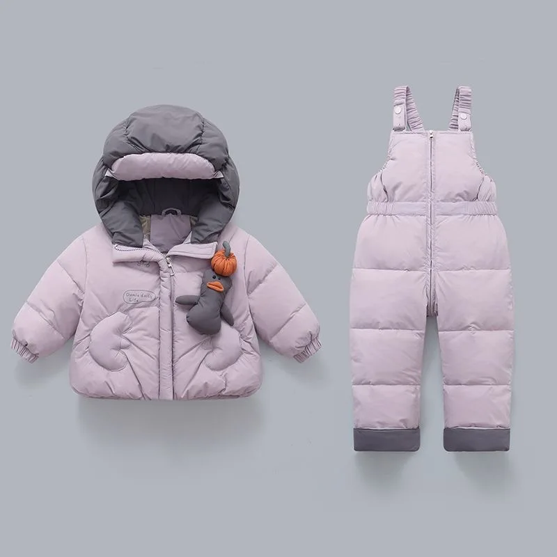 1-4 Years Winter Children Set Warm Suit Thick Hooded Baby Boys Girls Snowsuit Duck Down Coat and Jumpsuit Kids Clothes Overalls