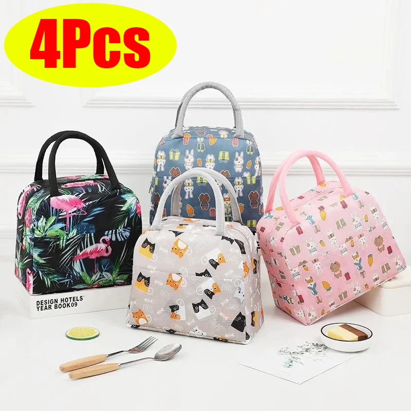 Lunch Bag isolamento termico Cartoon Cute Cat Print Lunch Box Pouch grande capacità Picnic impermeabile bambini scuola Bento Bags