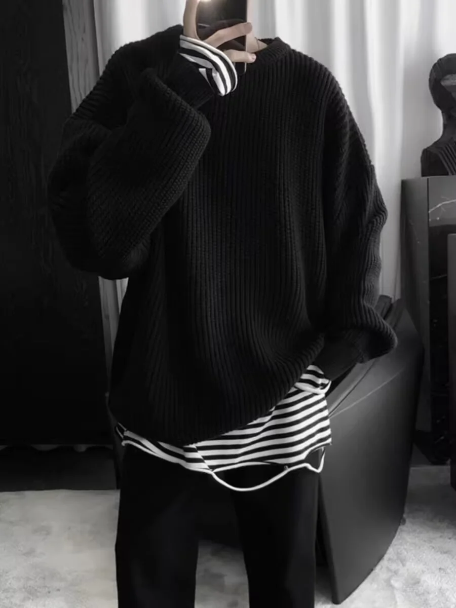 

Loose Long Sve Knitted Sweater Men's k Monastic Sle Comfortable Warm Base Layer Pullover Sweatirt Casual Youth Faion