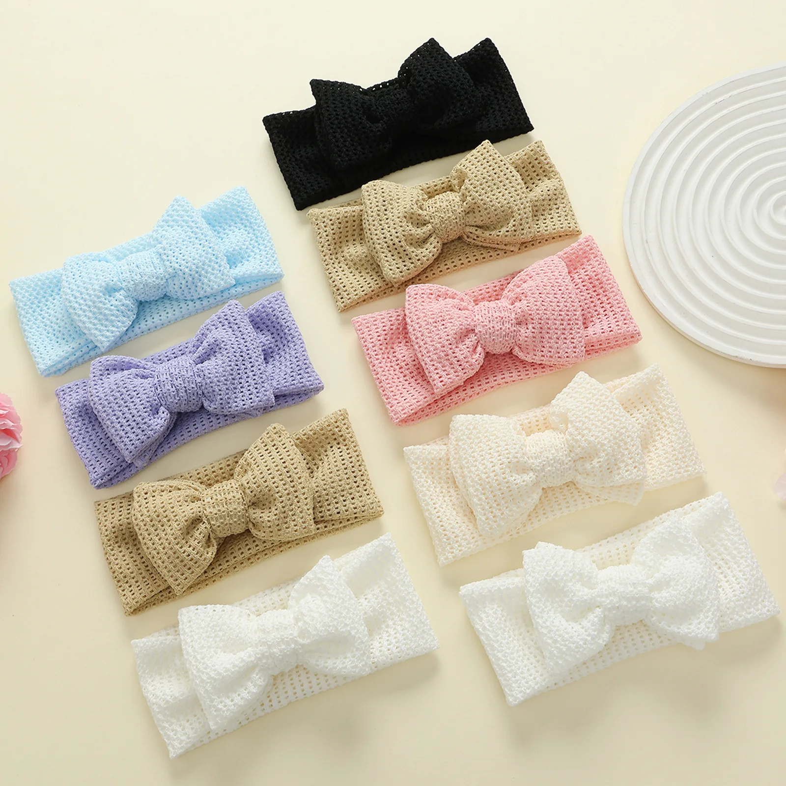 

3 Pcs/Lot, Cute Knot Bow Mesh Headband Infant Newborn Turban Headwrap Baby Shower Gift Photo Props