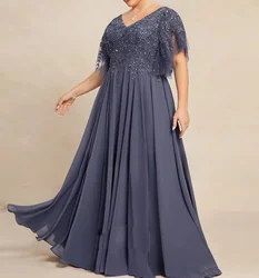 2024 Plus Size Applique Mother Of the Bride Dresses For Weddings Chiffon Wedding Party Dress Applique V-neck Wedding Guest Dress