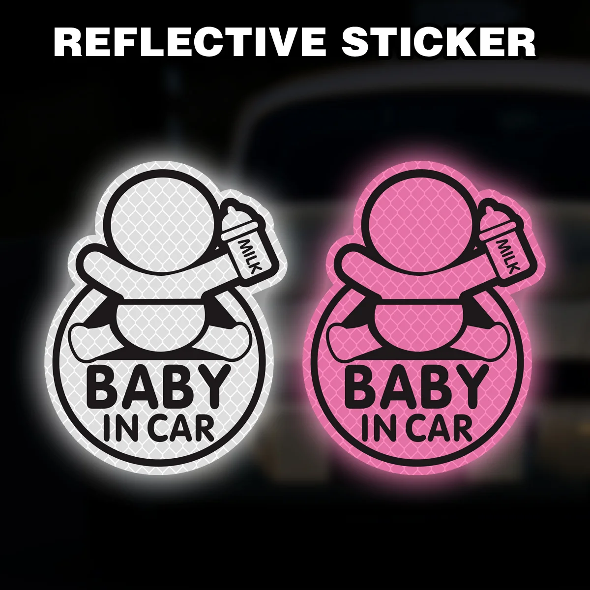 Baby On Board Reflective Car Sticker High Visibility Vinyl Decal Cartoon Safety Warning Window Bumper Night Driving Decor