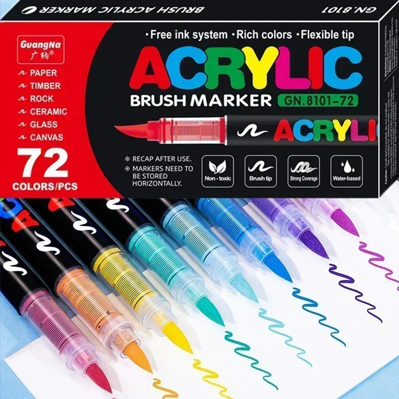 

12/168 Colors Acrylic Marker Pen for Rock Painting Brush Tip Paint Markers Christmas Markers Waterproof Paint Art Supplies