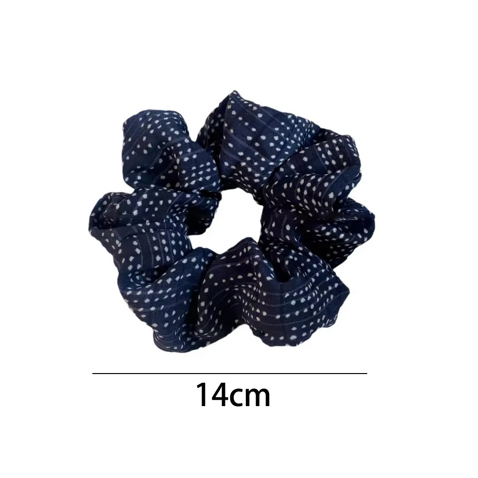 Navy Polka Dot Scrunchies Fabric Hair Tie Elastic Hair Band Women Hair Accessories Daily Headwear