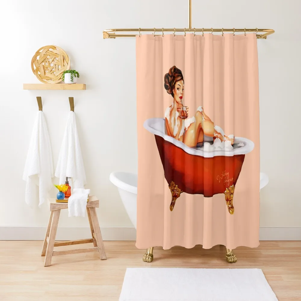 

Bathtub Pinup Girl Enjoying A Drink Shower Curtain Shower Bathroom Bathroom For Shower Set Curtain