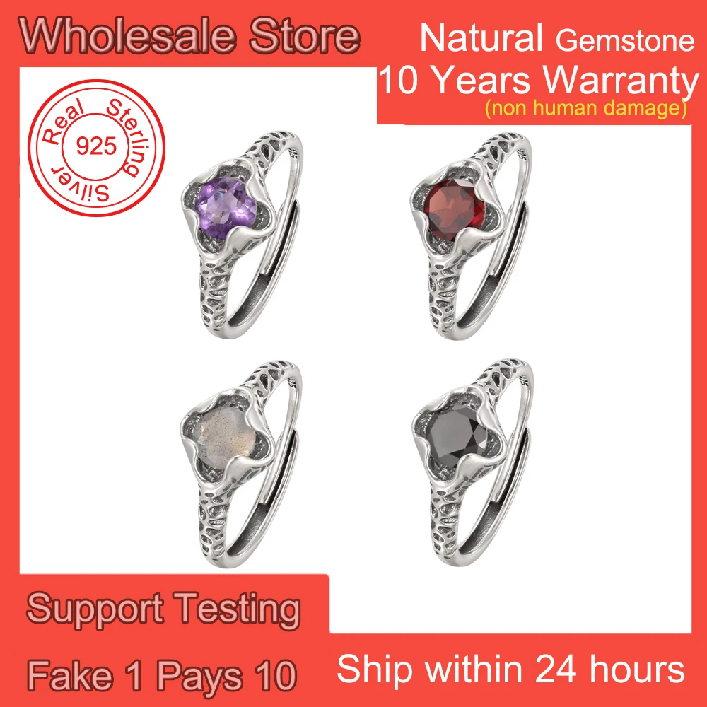 

Натуральный минеральный драгоценный камень, серебряное кольцо 925, женские штабелируемые ленты, гранат, аметист, камень, целебные украшения, цветочный подарок в стиле бохо