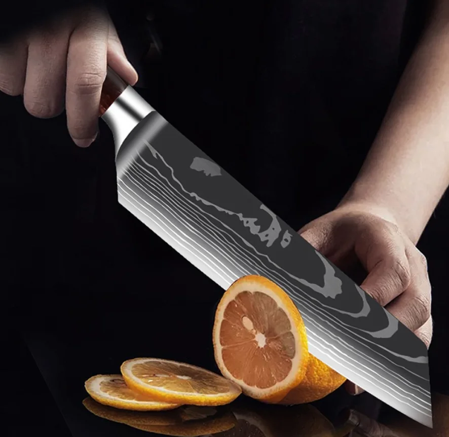 Laser Damascus Kitchen Knife Cleaver Meat Fruit Bread Knife Barbecue Boning Knife Cut Chicken Convenient Scissors Kitchen Knives 6