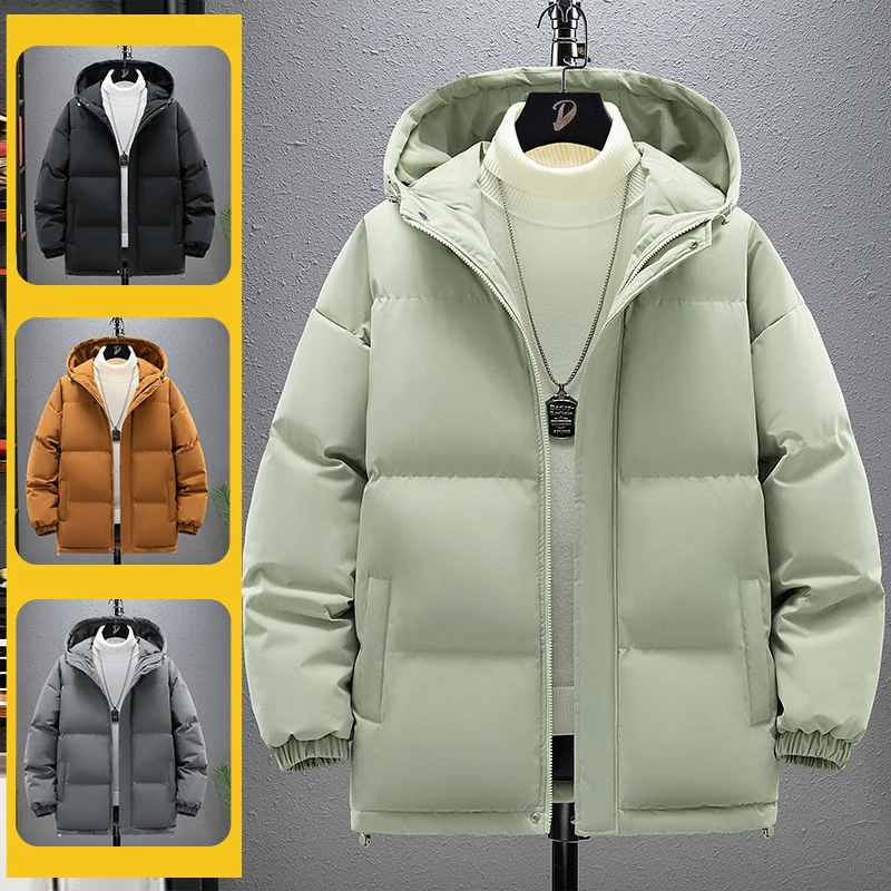 

Hot Thickened Warm Cotton Jacket High Quality Zipper Men Clothing With Hood Solid Color Large Size Comfortable Roupas Masculinas