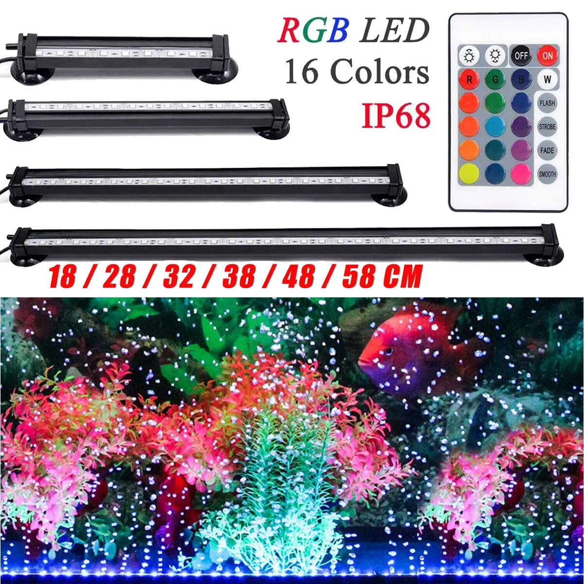 18~58CM 5050 RGB Waterproof Air Bubble Lamp LED Aquarium Fish Tank Light Submersible Light Making Oxygen for Fish Remote Control