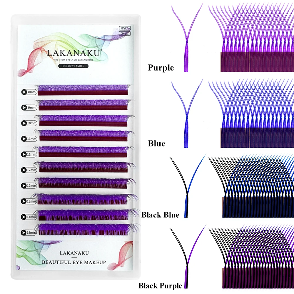 LAKANAKU Colored YY Lashes Extensions Y Shape Two Tips Colorful Premium 2D Pre made Individual Lashes