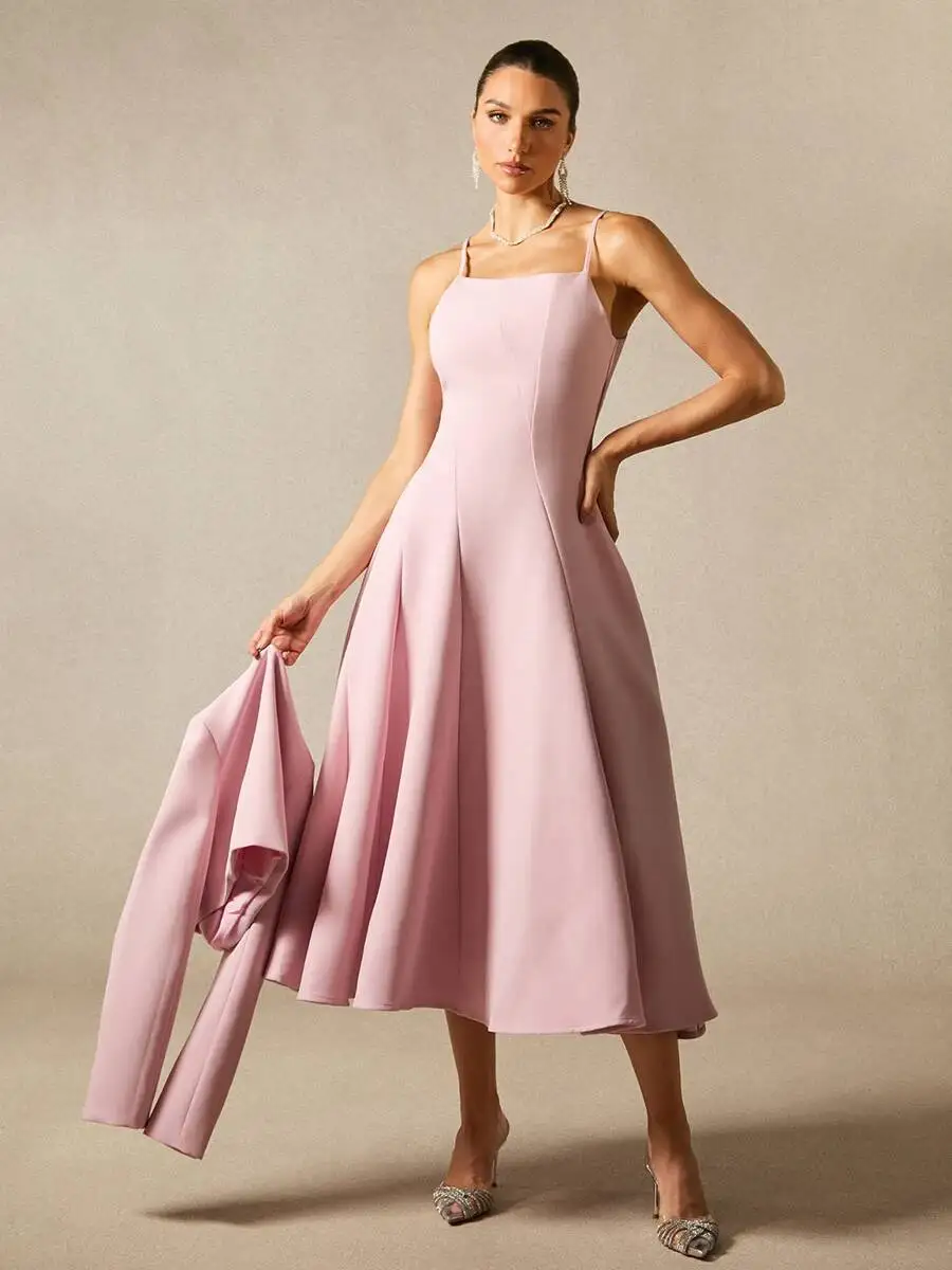 QMQA أزياء المرأة الأنيقة قطعتين مجموعات س الرقبة طويلة الأكمام معطف فوقي ساحة الرقبة أكمام أطقم فساتين 2025 الخريف QM897