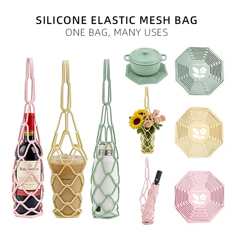 Reusable Washable Silicone Wine Bottle Storage Bag Red Wine Milk Tea Water Bottle Tote Cup Mat Organizer Bag for Home And Kitche