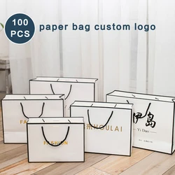 100Pcs Custom Logo Paper Packing Bag Personalization Business Shopping Package Bags Party Gift Bags double sided print logo