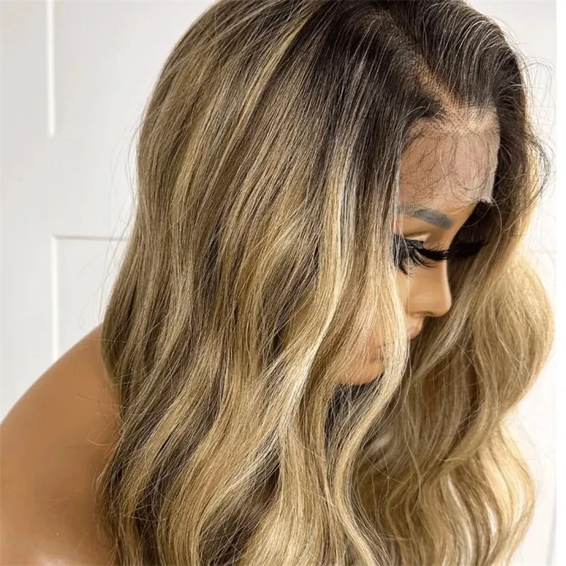 

Ombre Warm Chestnut Brown Lace Front Wig Synthetic Lace Front Wig Small/Large Size Cap Preplucked Hairline Heat Resistant 28''