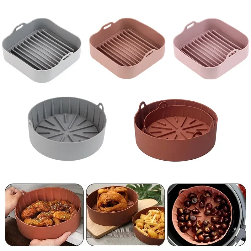 Fryer Accessories Baking Tools Reusable Silicone Pot Baking Basket Pizza Plate Grill Pot Kitchen Cake Cooking Tool