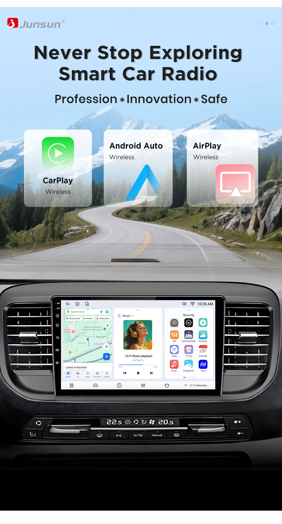 Junsun Wireless CarPlay Android Auto Autoradio für Peugeot Expert 3 Citroen Jumpy 3 SpaceTourer 2016-2021 Intelligente Systeme – Detail 1