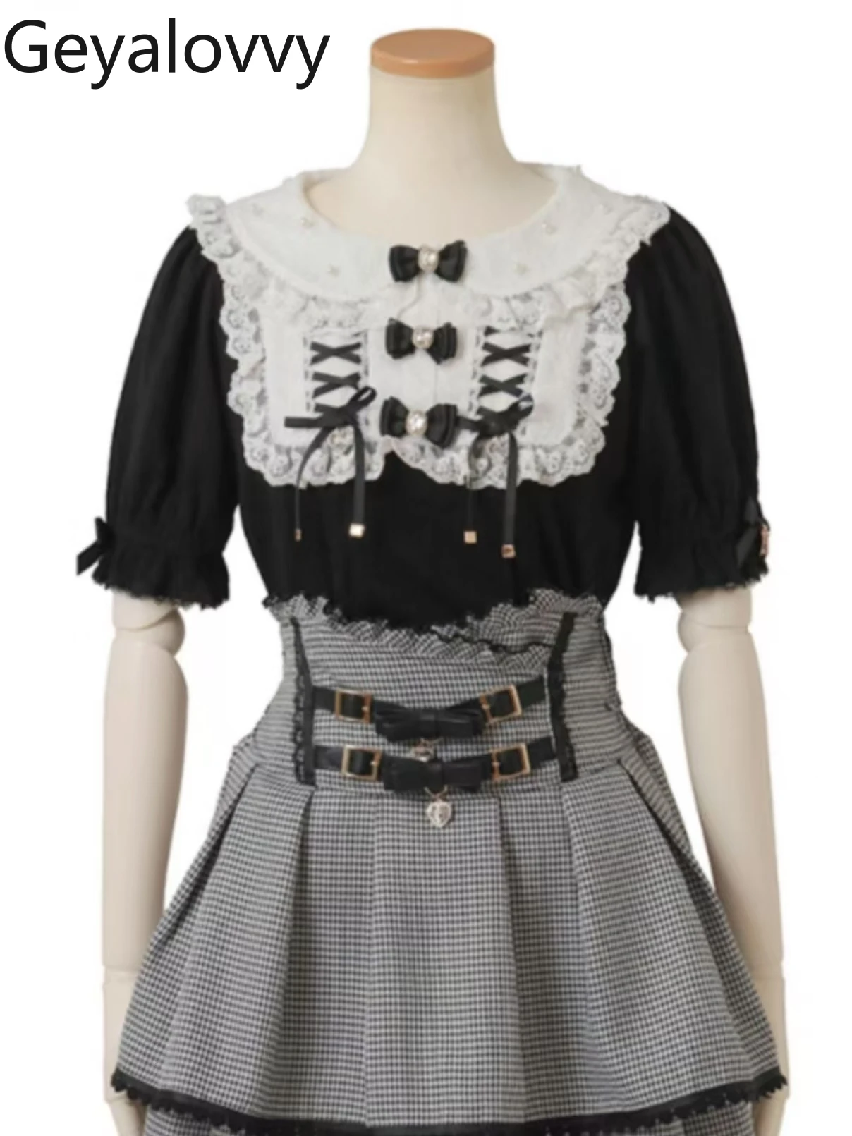 

Новый летний японский стиль, милый милый топ со стразами и бантом для девочек, блузка с кукольным воротником и жемчугом, универсальная рубашка с короткими рукавами