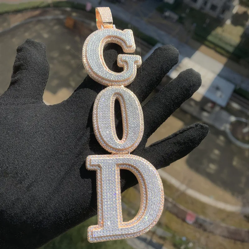 Custom Big Letter Pendant Necklace Iced Out CZ Two Tone Hip Hop Initial Charm Rose Gold Plated Personalized Jewelry for Men