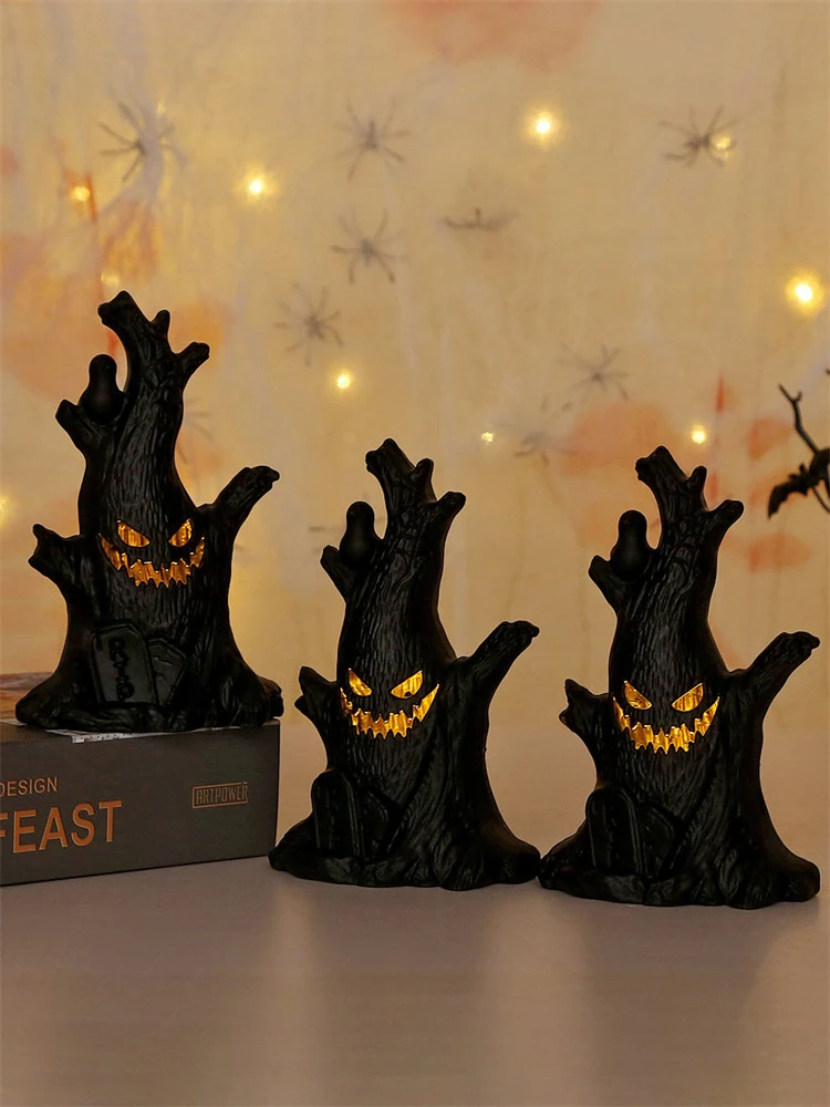 Halloween Led Glow Ghost Tree Light Home Decoration Candle Lamp Halloween Party Supplies Haunted House Horror Props Kids Gifts