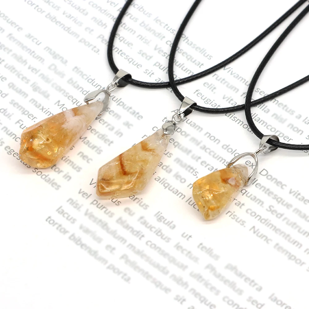 Natural Brazil Citrine Polishing Charm Pendant Healing Crystals Mineral  Enegry Stone Lucky Gemstones Necklace Men Women Gifts