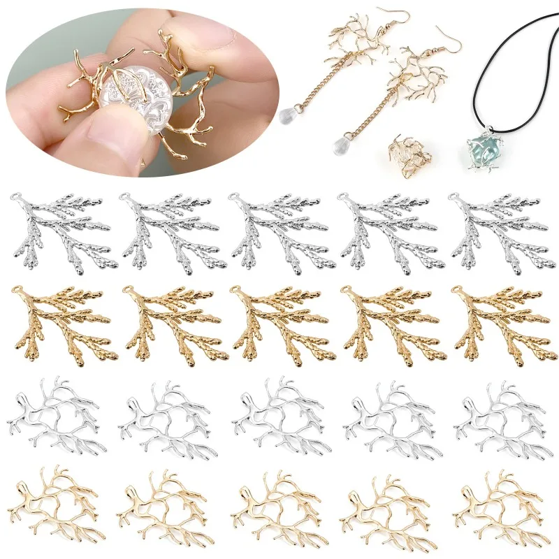 

5/10pcs Copper Plating Silver Tree Branch Blank Base Pendant Findings For Necklace Earring Charm DIY Jewelry Making Accessories