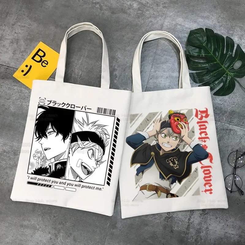 Black Clover Ulzzang Shopper Bag Print Canvas Harajuku Asta Anime Tote Bag Handbags Women Bag Harajuku Shoulder Bags