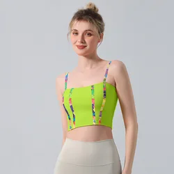 Fashion Young Women Yoga Colored Thread Splicing With Chest Pad Tank Top Breathable SoftCrop Tops Sports Workout Fitness Vest