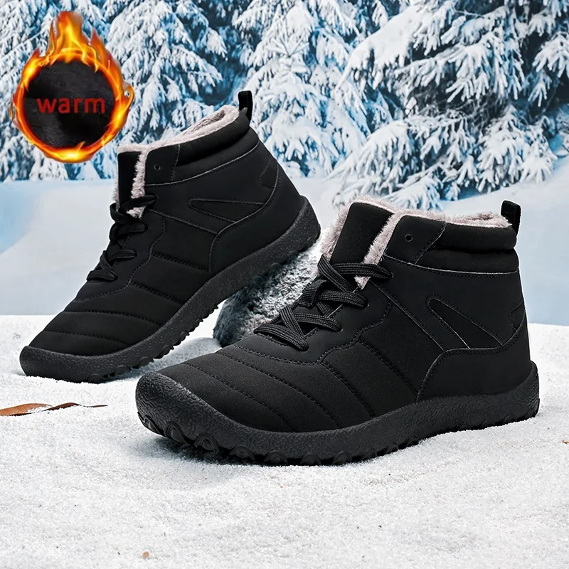 

Winter Outdoor Men Mountaineering Boots Non-Slip Barefoot Cotton Shoe Thick Plush Warm Boots Waterproof Cold Resistant Snow Boot