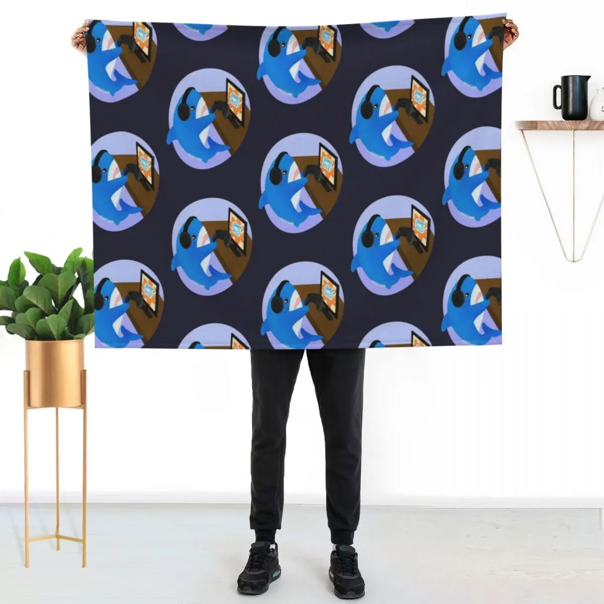 Gamer Blahaj/shark Throw Blanket Travel Size Cozy Blanket for Plane Train