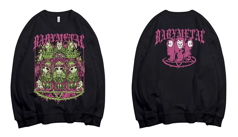 BABYMETAL-Heavy Mental Duplo Impresso Hoodies, Moletons, Pullovers, Tops, Harajuku, Streetwear Kawaii, Roupas