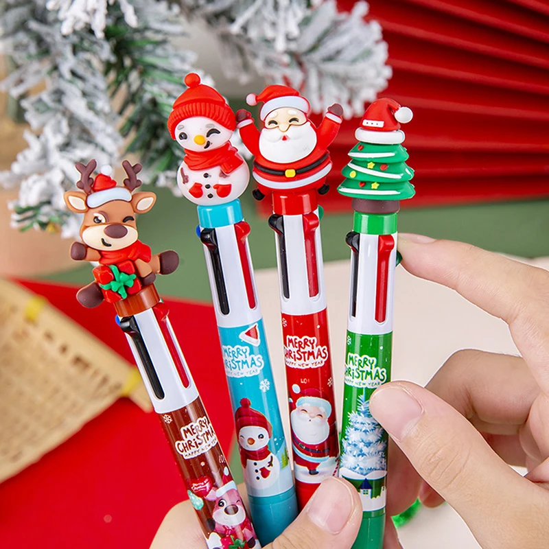 4 Colors Cartoon Colorful Pen Santa Claus Xmas Tree Ballpoint Pen Merry Christmas Gifts Office School Stationery Writing Tools