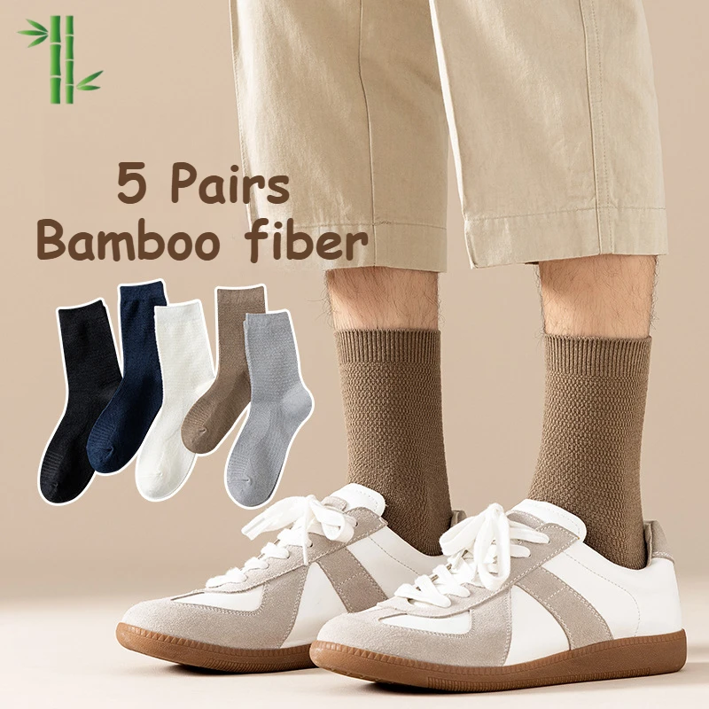 

High Quality 5 Pairs Men Bamboo Fiber Socks Men Breathable Compression Long Socks Business Casual Male Bamboo Antimicrobial
