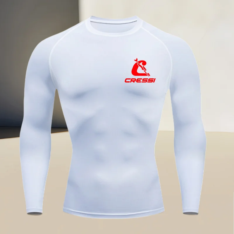 Men's round neck long sleeved, gym workout compression quick drying base shirt, made of high elasticity and breathable fabric